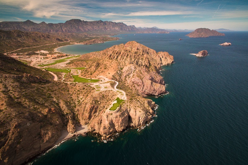 TPC Danzante Bay aerial view surrounded by the Sierra de la Giganta