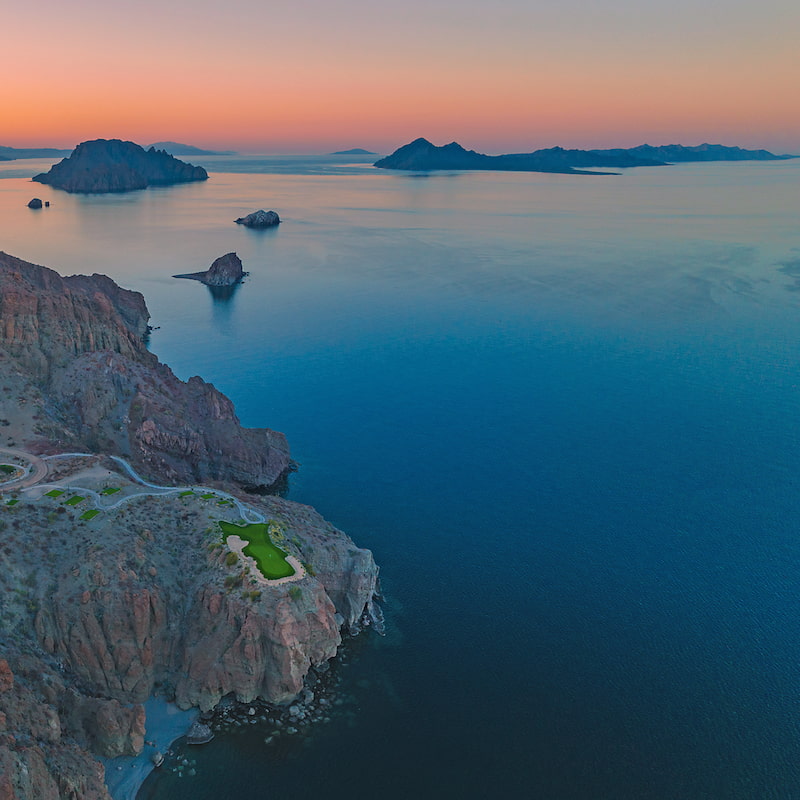 Aerial view of the 17th hole at tpc danzante bay, loreto baja mexico